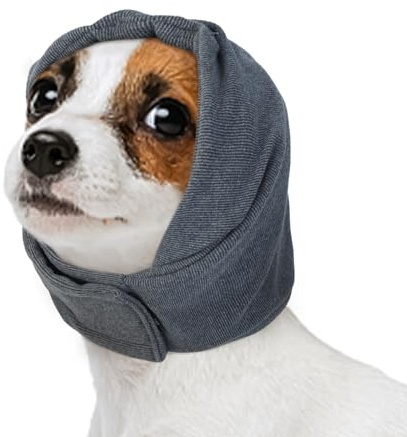Kuoser Dog Calming Hood for Noise Anxiety Relief – Adjustable Velcro Ear Protector & Muff for Grooming, Fireworks & Thunder (Grey, Size S)