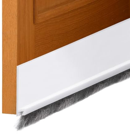QUARKZMAN 2pz Guarnizione per Porta Inferiore, 2 x 40 Fermo Spifferi con Spazzola Guarnizione Finestre con Adesivo per Porte Esterne e Interne Blocco Polvere Freddo Calore Rumore, Bianco