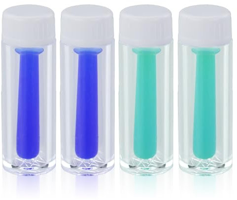 Ventosa de lentes de contacto blandas, 4 unidades de lentes de contacto de ayuda para insertar, simple ventosa de silicona con botella para lentes duras blandas, azul y verde