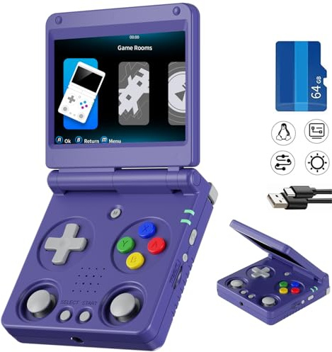 RG34XXSP Retro Gaming Console Retro Handheld Game Console 3.4 IPS Screen with Linux System 3300mAh Battery with WiFi/Bluetooth 64GB Indigo