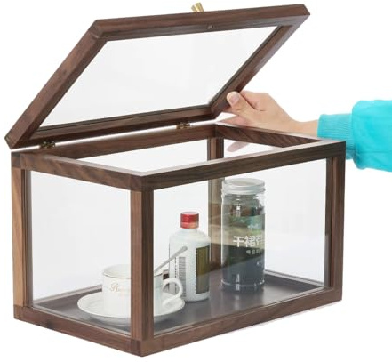 HYBMRQVD Nussbaum-Schreibtisch-Vitrine, Transparente Glas-Gebäckvitrine, Vintage-Glas-Andenkenbox Mit Deckel, Schmuck-Organisationsbox