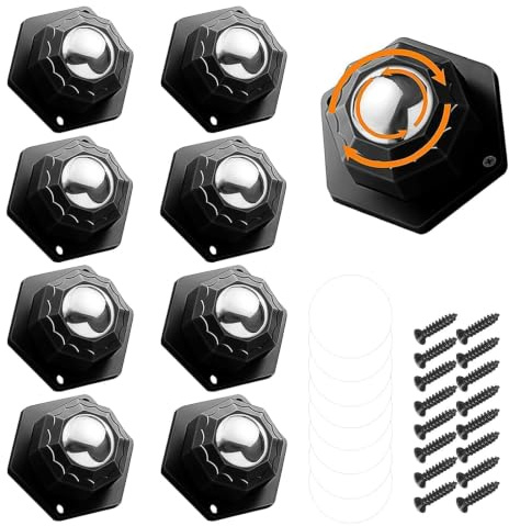 HASLED 8er Set selbstklebende Möbelrollen 360° drehbar, 300 kg | 360°-Edelstahl-Kugelrollen, selbstklebend & schraubbar. Für Möbel, Küchengeräte, Boxen. Leise, bodenschonend, 300 kg/Rolle.