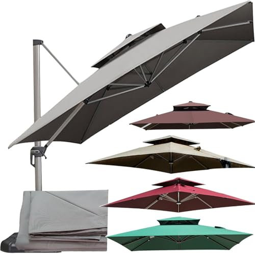 ZGDDPZA Telo di Ricambio per Ombrellone 2,5/3 m con 8 Stecche Copertura in Poliestere Resistente con Protezione Solare UV50+ e Foro di Ventilazione per Giardino, Terrazza (Grigio,3x3M(9.8x9.8ft))
