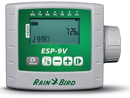 Programador de Riego Rain Bird ESP-9V – 2 Zonas – A Pilas – IP68 – Pantalla LCD, Resistente a Intemperie – Ideal para Jardines y Arquetas sin Corriente