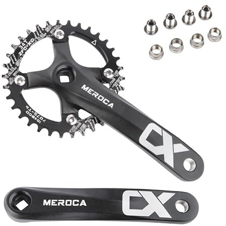AHKALVTE 170mm Fahrrad Kurbelgarnitur 1fach Vierkant Loch Aluminiumlegierung Fahrrad Kurbel mit 32T 34T 36T 38T 42T 104 BCD Kettenblatt für MTB Mountainbike (Kurbelarm+34T)