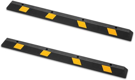 VEVOR Fermaruote in Gomma per Parcheggi da Garage, Confezione di 2, 184 x 16 x 11 cm, Limitatore di Parcheggio con Strisce Riflettenti, Blocchi Fermi Ruota in Gomma per Auto, Furgoni, Camion
