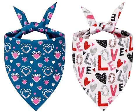 Bestwist Halstuch Hund, Valentinstag Kostüm Hundehalstuch mit Herzmuster und Liebesbriefen, [2 PC] Festival Haustier Geschenke Dreieck Hunde Halstücher für Welpen Kleine Mittlere Große Hunde