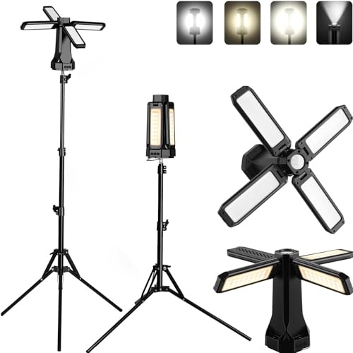 eSynic Camping Laterne mit Ständer LED Campinglampe 16000mAh Akku Campingleuchte mit Magnetischer Outdoorlampe 5 Lichtmodi 30 h Laufzeit IP66 Wasserdicht 1,55m Stativ USB & Type-C für Reisen Garage