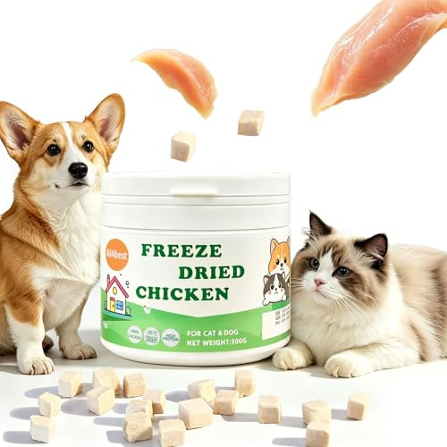 Freeze Dried Chicken Breast Cat Treats and Food 100g 100% Chicken Natural Grain Free Allergen-Free & Hypoallergenic Easy Digestion Nibbles Nutritious Cat, Kitten and Dog Snacks(Small-Sized Cube 10mm)