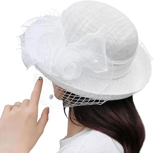 FakeFace Elegante Damenhut Teeparty Hut Kirchenhut mit Schleier Fascinators Hüte Organza Netz Derby-Hut Sonnenhüte Cloche Bowler Hat für Hochzeit Braut Abend Bankett Party