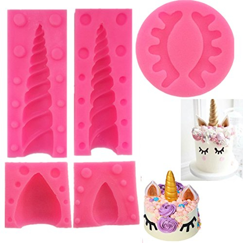 sunshopping Unicorn Molds, 3D Baby Party Birthday Silicone Cake Mold Ears and Eyes Eyelash Set Cake Fondant Chocolates Candy Sugarcraft Baking Cupcake Toppers DIY Tool(5 Pcs/set)