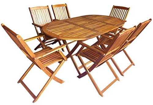 vidaXL Set da Pranzo per Esterni 7 pz Tavolo e Sedie Set da Giardino Mobili da Pranzo Arredamento da Pranzo per Esterni Legno Massello di Acacia