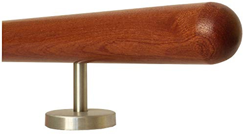 TIBU Mahagoni Geländer Handlauf Treppe Holz Griff 30-500 cm gerade Edelstahl Halter, Länge 50 cm mit 2 gerade Halter - Enden Halbkugel gefräst