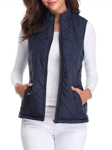 fuinloth Gilet Donna Smanicato Primaverile Autunno Invernale Panciotto Dritto Giacche Leggeri Senza Maniche Giacca Blu Scuro M