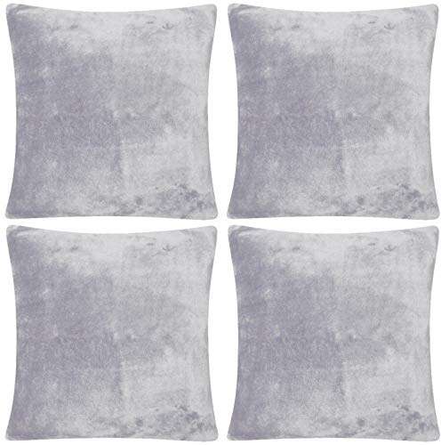 Adore Home 4 x Cushion Cover Faux Fur Soft & Cuddly 2 Sided Warm & Cosy, Silver