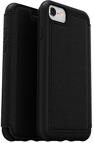 OtterBox Strada Case for iPhone 7/8/SE 2nd Gen/SE 3rd Gen, Shockproof, Drop proof, Premium Leather Protective Folio with Two Card Holders, 3x Tested to Military Standard, Black, No Retail Packaging