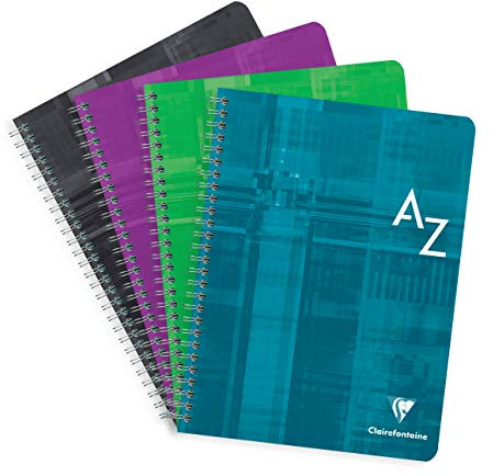 Clairefontaine 8998C - Packung mit 5 Registerbücher 17x22 cm, 90 Blatt, französische Lineatur, 90g, Spiralbindung, farbig sortiert, 1 Pack
