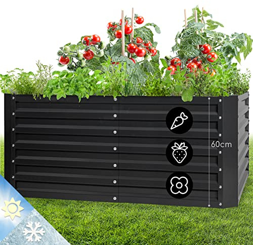 blumfeldt Jardineras Exterior Grandes Jardín, Huerto Urbano Terraza, Plantas, Vegetales, Hierbas, Capacidad 432 l. Maceteros Exterior Elevados Metálicos Resistente al Agua y Óxido, 120x60x60, Negro