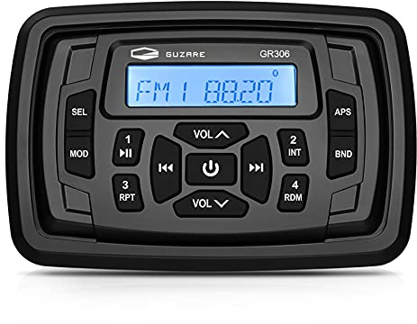GUZARE Marine Stereo Bluetooth Waterproof Boats Golf Cart Radio Digital Media Stereo Receiver AM FM Tuner Bluetooth Streaming on ATV UTV Motorcycle and Spa Hot Tubs