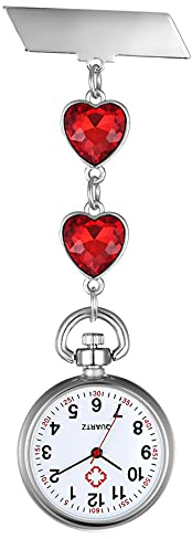 Avaner Krankenschwesteruhr Pflegeruhr Herz Schwesternuhr: Taschenuhr FOB Analog Quarzwerk Uhr Pulsuhr Ansteckuhr Unisex Silber Rosegold Schwesternuhren mit Pin/Clip für Arzt Doktor Medical