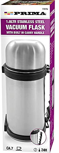 New 1.0 Litre Stainless Steel Vacuum Flask HOT and Cold Drinks Camping Carry Handle