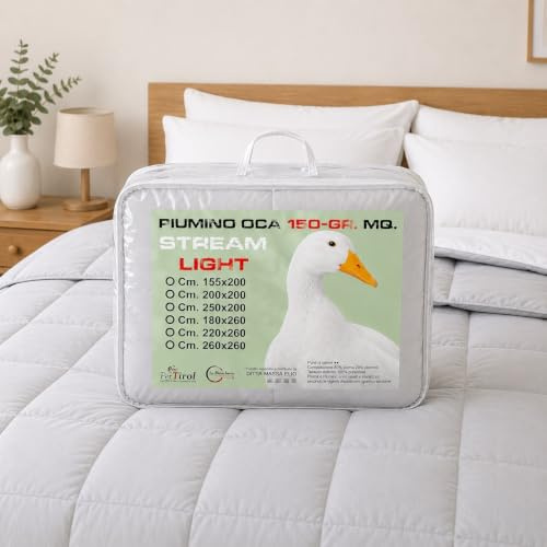 La biancheria per la casa Piumino Oca Stream Estivo Leggero 150 GR. 80% Piuma Oca 20% Piumino Oca (Copriletto 1 PIAZZA e MEZZA CM. 220x260, Bicolore)