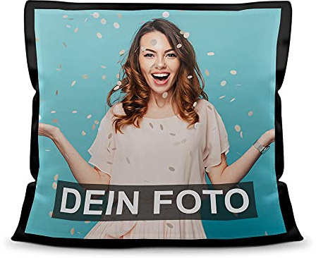 Print Royal Foto-Kissen selbst gestalten - mit Foto & Text individuell Bedruckt - Satin-Kissen schwarz mit weißer Druckfläche, 45 x 45 cm I Personalisiertes Foto-Geschenk