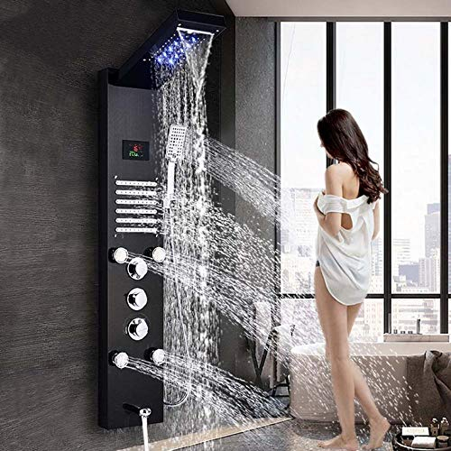 5-Funktions-Wasserfall-Regendusche mit Massagesystem Wanneneinlauf und Handbrause-Duschsäule-Schwarzbronze