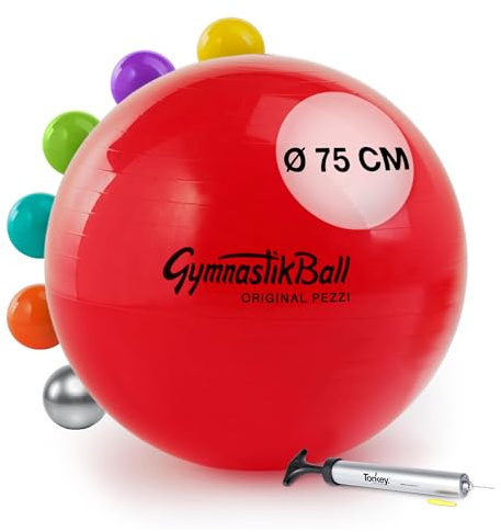 Tonkey Pezzi Ball Standard Gymnastikball Sitzball inkl Pezziball Pumpe (75 cm, rot mit Pumpe)