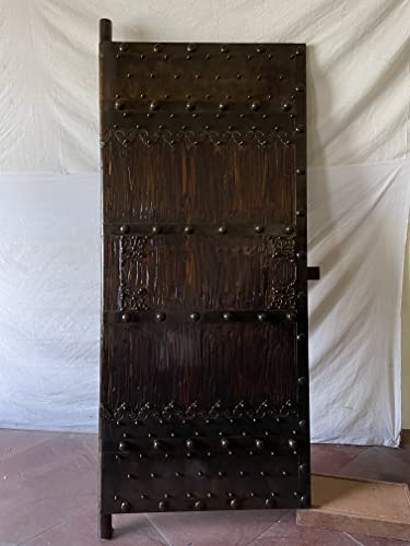 Antike Mittelaltertür Massivholz Tür mit Eisenbeschlägen für flexiblen Einbau Anschlag gleichermaßen rechts oder links Maß: Breite 90 cm x Höhe 200cm