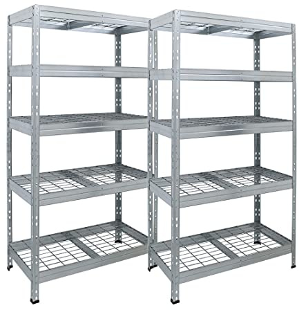 Master Regale 2er-Set Rivet Schwerlastregal mit Stahlgitter-Boden 180x90x45cm(HxBxT) 5 Böden 250 kg pro Boden verzinkt. Steckregal Metallregal Kellerregal Lagerregal Werkstattregal Garagenregal
