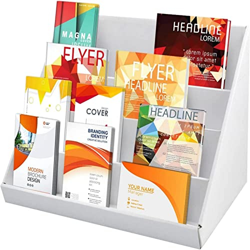Supernic 2PCS Cardboard Display Stands White 4 Tier Leaflets Greeting Card Display Stands 15 Inch Compact Packed Retail Display Rack Kids Toy Book Bookshelf 38x22x20CM 2pcs