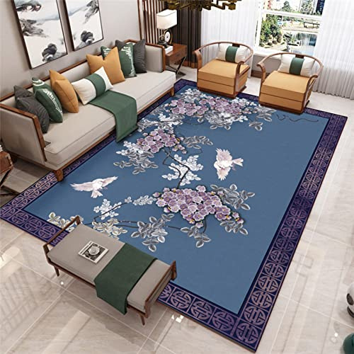 RUGMRZ Alfombra de Piso Largo Lujo Ligero De La Sala De Estar Clásica del Estilo Chino alfombras alargadas Azul Suelo Cocina Alfombra Geometrica alfombras pasilleras Cama juvenil160x200CM
