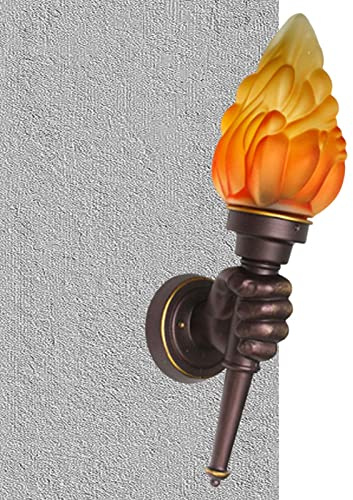 Aelevate Lampada da Parete Torcia Creativa - Retro semplicità Lampada da Parete con Torcia a Mano in Ottone e Nero con Fiamma | Apparecchio di Illuminazione con Paralume in Vetro Fiamma e Staffa