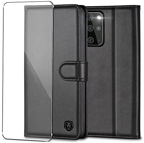 Handyhülle für Samsung Galaxy S20 Plus Hülle mit Schutzfolie Premium PU Leder Klapphülle Case Brieftasche Kartenfach Ständer Magnet Etui Handytasche Cover Schutzhülle für Samsung S20 Plus - Schwarz