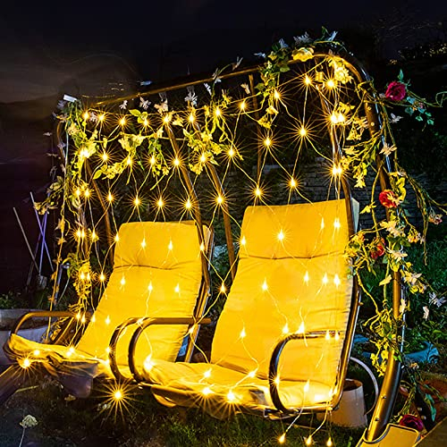 LZQ 6 x 2m LED Lichternetz Lichtervorhang, Warmweiß Lichterketten Vorhang, 8 Modi Dimmbar Kupferdraht mit Stecker für Party Weihnachten Außen Innen Schlafzimmer