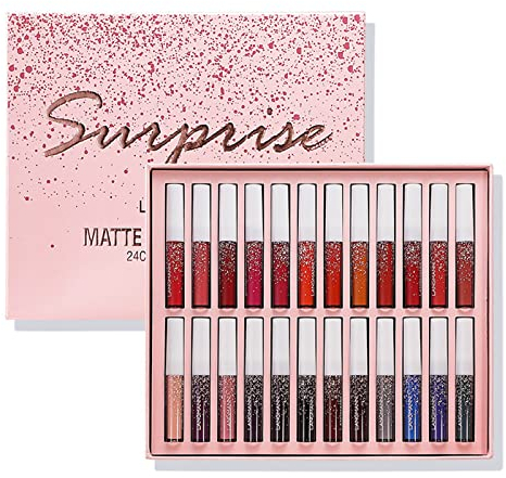 FantasyDay 24 Farben Matte Nudetöne Lippenstift Set Wasserdichte Langlebige Flüssigkeit Lipglosse Frauen Lippen Feuchtigkeitsspendend Lippenpflege - Lippenstifte Geschenkset für Voller Wirkende Lippen