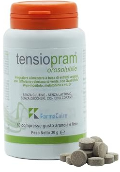Tensiopram® - Suplemento Alimenticio 100% Natural con Fórmula Patentada: Azafrán, Té verde, Valeriana, Vit. D, para la Ansiedad, el Estrés, el Estado de Ánimo, Sueño, 60 Tabletas Orosolubles, Vegano