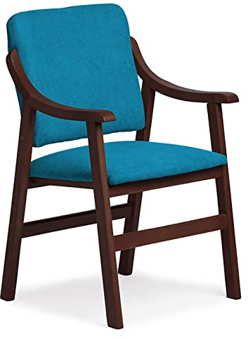 Abuelo a Gusto- Silla Comedor con Brazos de Madera de Haya, con Respaldo Recto. Ideal para Dormitorio, Comedor o Salida.. Tamaño: 87x55x55 cm. (Nogal, Azul)