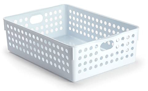 CABLEPELADO Cesta de almacenamiento organizador plastico, Organizador de plástico, Cesta organizadora de plástico, Incluye asas, 29 cm de largo, 20 cm de ancho y 9 cm de alto, Blanco