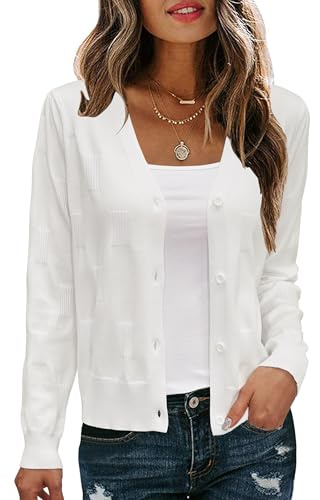 Arach&Cloz Womens Fashion Cardigan Sweaters for Women Long Sleeve Early Spring Lightweight Shrug Knit Sweater Tops Trendy Clothing Jacket Cozy Clouds White