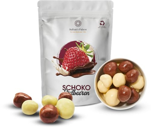 Sultan’s Palace Gefriergetrocknete Erdbeeren in weißer & Vollmilchschokolade – 200g – Versand mit Kühlpads – fruchtig & knackig – Schokofrüchte mit Schokolade