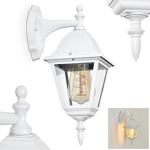 HOFSTEIN Außenwandleuchte Naofe, Außenwandlampe aus Metall/Glas in Weiß/Klar, moderne Wandleuchte Down im Retro/Vintage/Landhaus-Design, E27, IP44, Eingangsbereich, Haustür, Terrasse, Hof