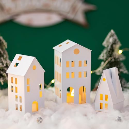 Lichthaus Mit LED Teelicht Laterne Häuser：Romadedi 3er Set 15/13/10cm Teelichthalter Haus Für Fensterdeko Geschenk Einzugsgeschenke Wohnung WindlichtFür Room Decor Weihnachten Deko