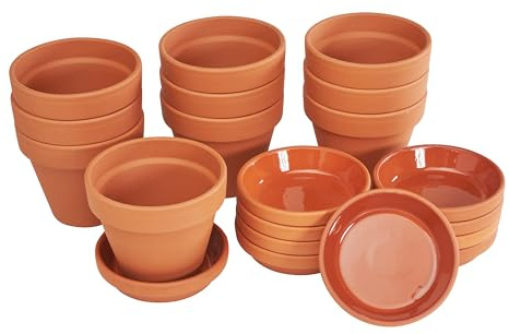VBS Pot en Terre Cuite avec Dessous-de-Verre 10 pcs. Set de 20 pièces en Terre Cuite Pot en Terre Cuite pour Plantes et décoration
