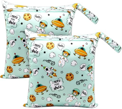 2 Pezzi Wet bag pannolini lavabili,Borsa per Pannolini Impermeabile,Busta Porta Pannolini Impermeabile,Wet Dirty Laundry Bag borsa per bambini Swimming Camping Travel Gym Workout Beach (astronauta)