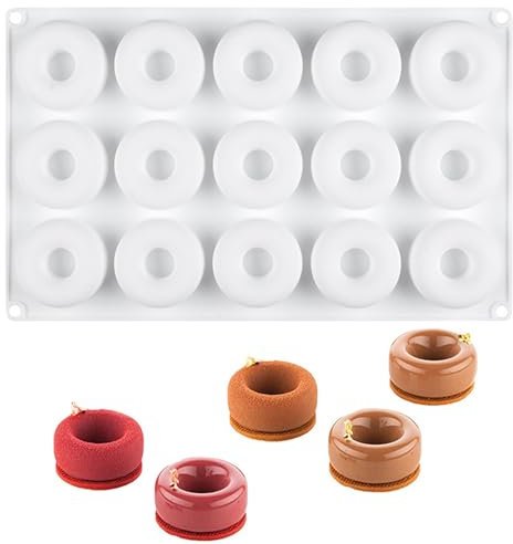 OCPO KITCHEN Silicone Doughnut Moulds, Silicone Doughnut Baking Mould Non-Stick Food Grade Silicone Baking Moulds for Sweets, Muffins, Chocolate, Jelly, Ice Cubes (15 Cavities)