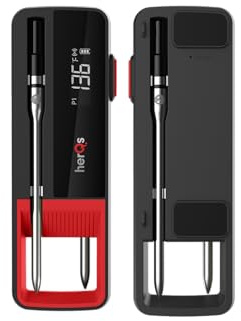 herQs Single Max Fleischthermometer Digital, Bluetooth BBQ Grillthermometer | Kabellos mit 2 Sonden, LED-Display & Wasserdicht, Für Grill, Ofen & Smoker