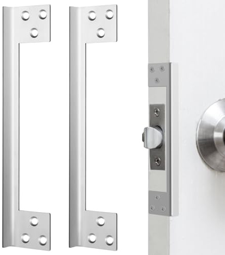 Blulu 2 Pcs Door Latch Guard Plate 11 Inch Outswing Angle Latch Protector Shield L Shaped Security Reinforcement Striker Plates to Block Access to Door Lock Deadbolt
