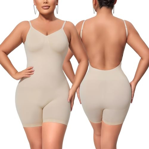 Takusun Body senza schienale per le donne controllo della pancia scollato schiena shapewear aperto indietro body shaper senza cuciture canotte sexy, Nude, Medium
